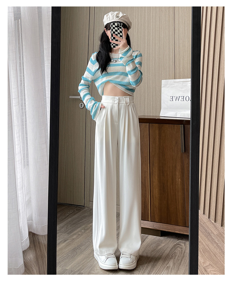 王奕婷同款西装阔腿裤女春秋夏显瘦垂感梨形身材双扣休闲直筒拖地详情22