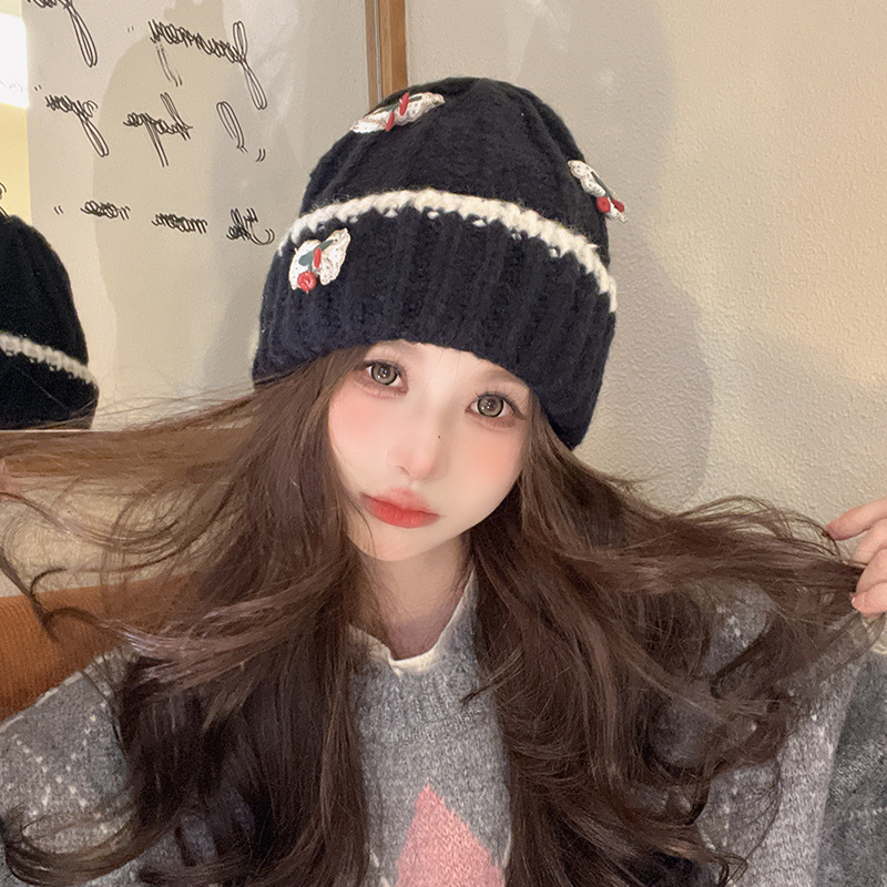 甜美毛线帽女秋冬保暖冷帽显脸小针织帽子可爱加绒女士护耳套头帽详情11