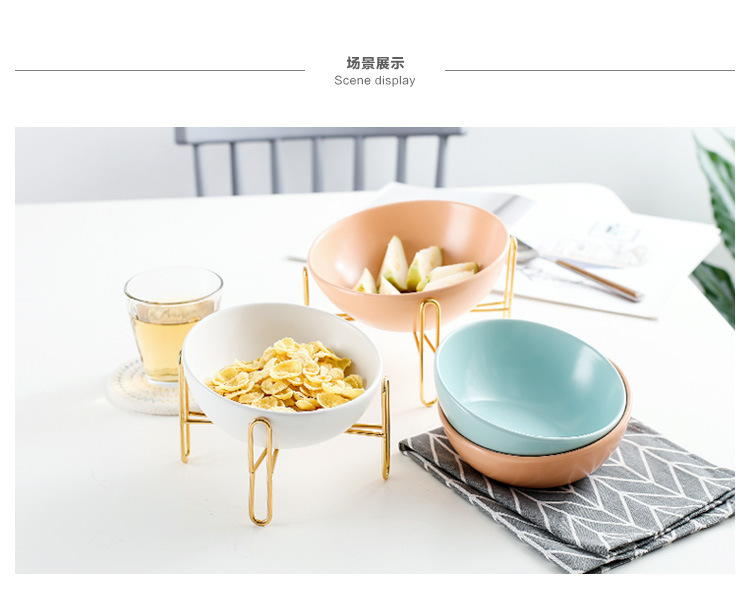 Nordic creative household ceramic tableware with metal racks, pet ceramic bowls, pet feeders pic 8