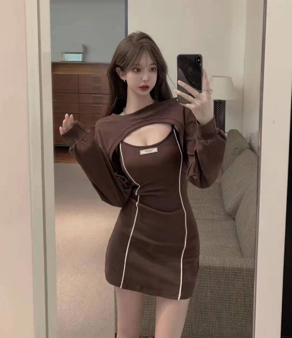 德绒吊带连衣裙女性感纯欲气质包臀短裙秋季新款打底裙子两件套装详情21