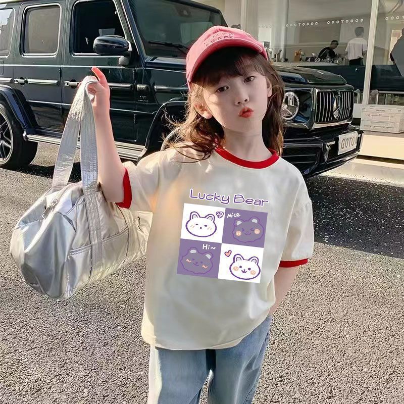 女童纯棉T恤夏装2025新款儿童时尚百搭夏季拼接体恤上衣女孩网红详情16