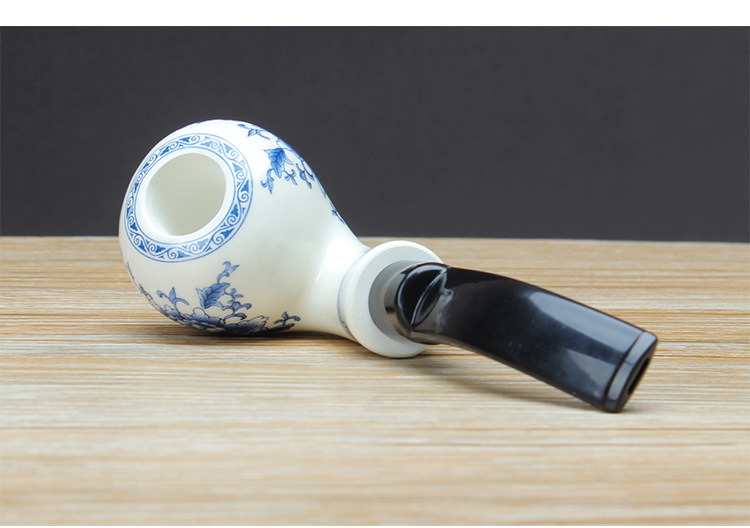 木香陶瓷烟斗烟丝烟具9MM过滤弯式亚克力烟嘴青花瓷烟斗厂家批发详情21