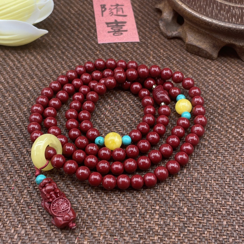 新款108颗紫金朱砂男女手串朱砂貔貅平安扣葫芦配饰文玩手链批发详情12