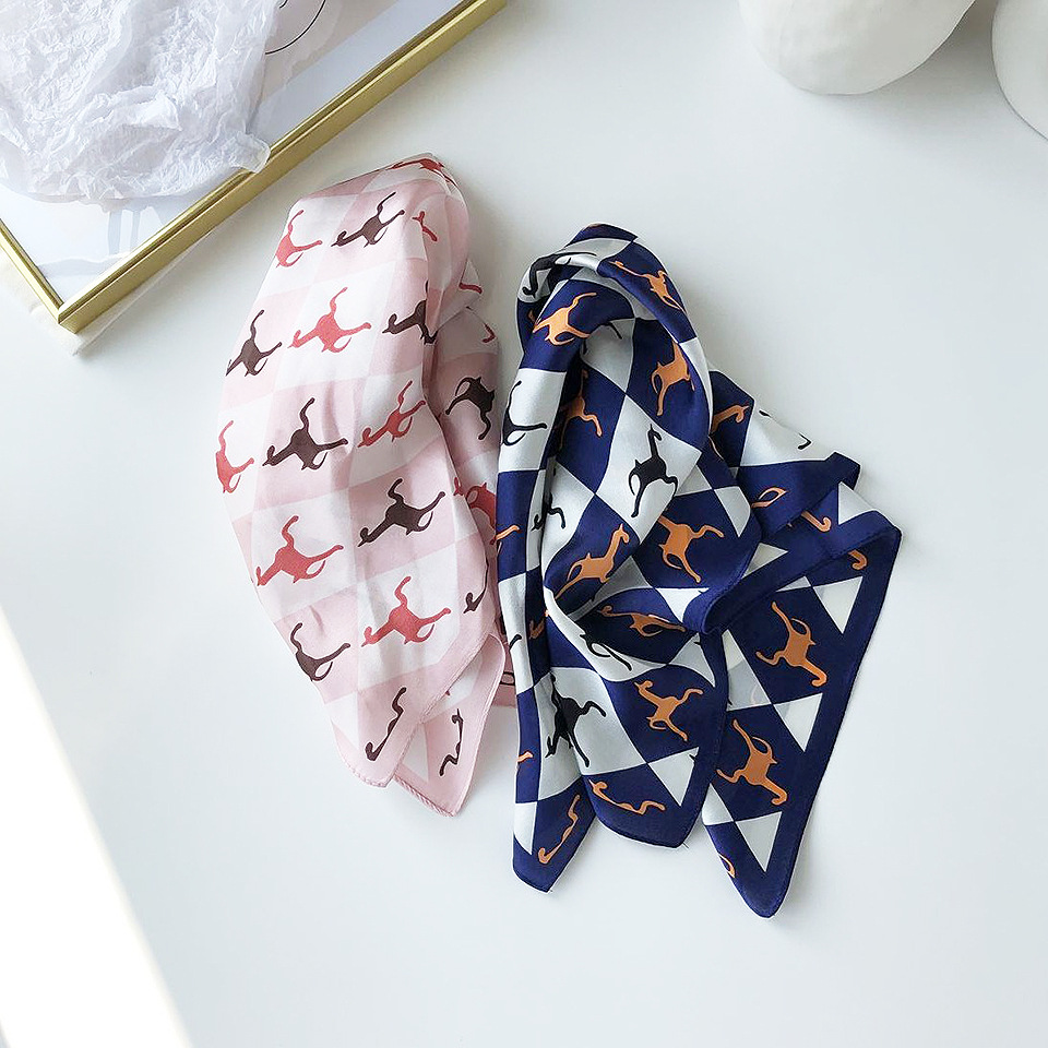 Wholesale silk scarves for overseas gifts and return gifts, cross-border silk autumn and winter decorative plain crepe satin 53cm floral neckerchiefs, small square scarves pic 33
