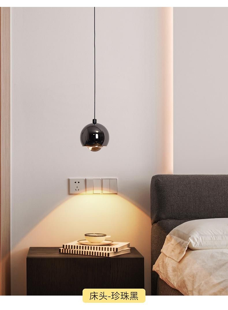 The LED telescopic suspended creative round ball pendant lamp is simple, modern and light luxury. It is a smart small hanging device for the bedside bar in the bedroom pic 8