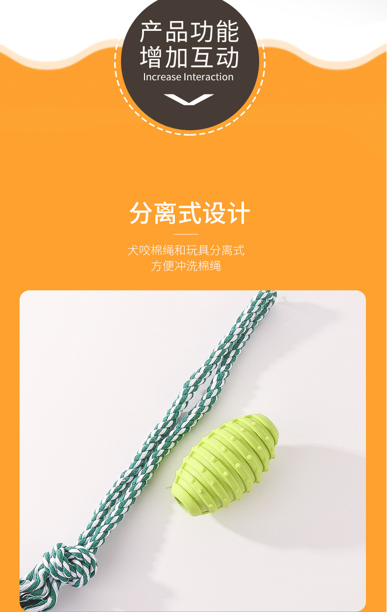 Cross-border dog teething toy rope, large knot, pet deodorizing TPR biting rubber, teeth cleaning and relieving boredom cotton rope ball pic 8