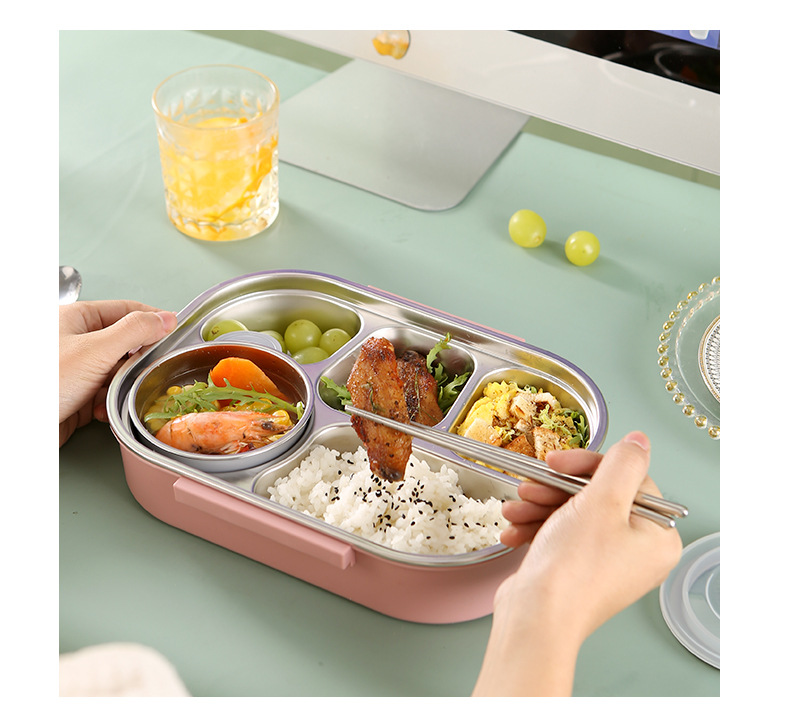 304 stainless steel insulated lunch box, rectangular sealed partition lunch box, portable student fresh-keeping box, light food lunch box pic 25