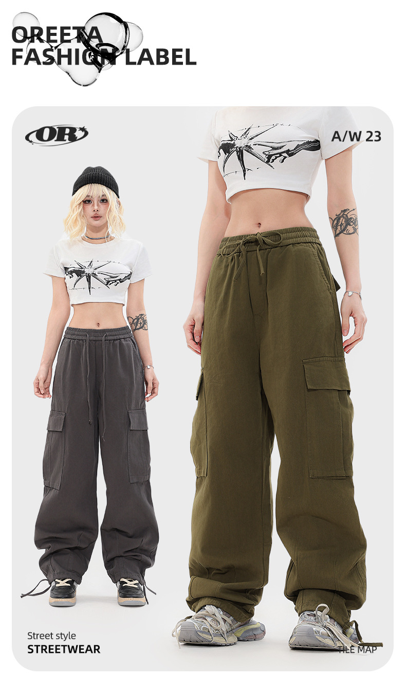 OREETA丨vintage直筒工装裤女可调节日系工装裤潮牌阔腿工装裤男详情2