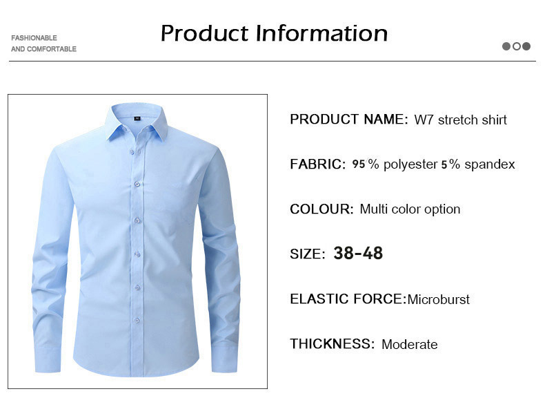 亚马逊爆款四面弹力男士衬衫商务休闲正装系扣免烫纯色衬衫男长袖详情15