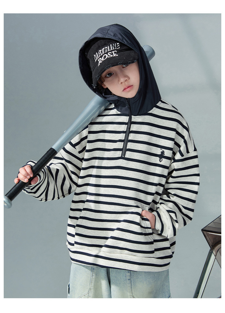 小瑜哥春季中大童儿童连帽春秋款条纹连帽卫衣详情18