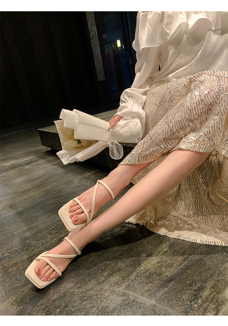 2024凉鞋女夏新款法式一字带仙女风方头不磨脚显瘦高跟拖鞋女外穿详情39