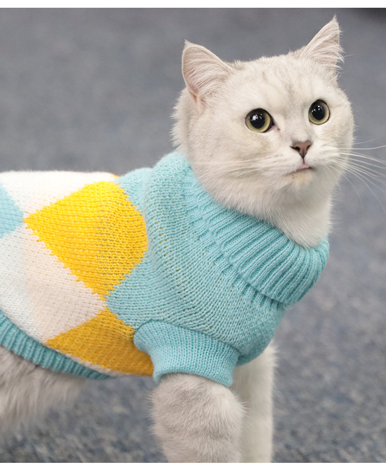 Pet supplies, pet supplies, pet supplies, cat clothing, multi-color lapel casual pet cat sweaters wholesale, knitted pattern pet clothing pic 6