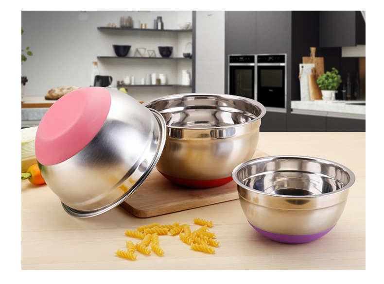 Silicone bottom egg beating bowl, stainless steel salad bowl, cooking bowl, thickened salad bowl, baking mixing bowl, salad bowl pic 9