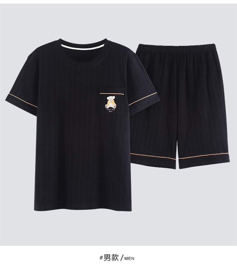 Novedades pareja manga corta pantalones cortos pijamas mujer verano slim algodón peinado hombre traje de hogar suelto casual cartoon pic 17