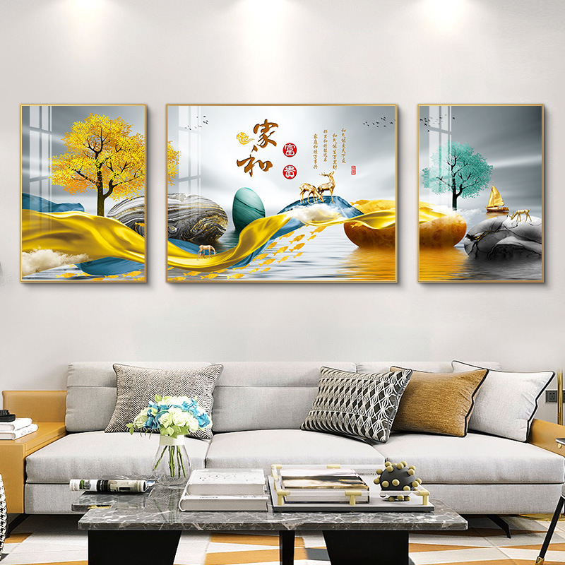现代简约客厅装饰画高级感沙发背景墙轻奢挂画壁画大气三联晶瓷画详情8