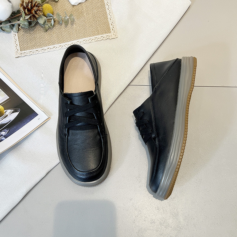 New soft-soled and soft-top loafers, lace-up flat single shoes, casual small leather shoes for women pic 21