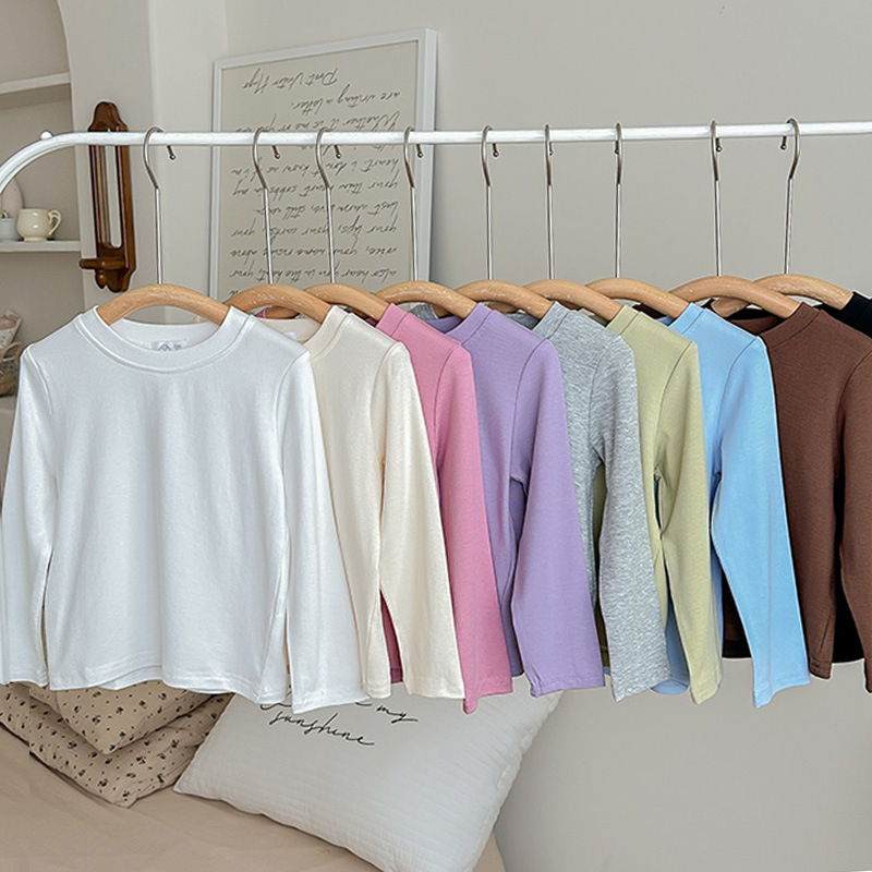 A white long-sleeved loose T-shirt for children, a cute base layer, top and mask T-shirt for boys, girls and babies in spring and autumn pic 1