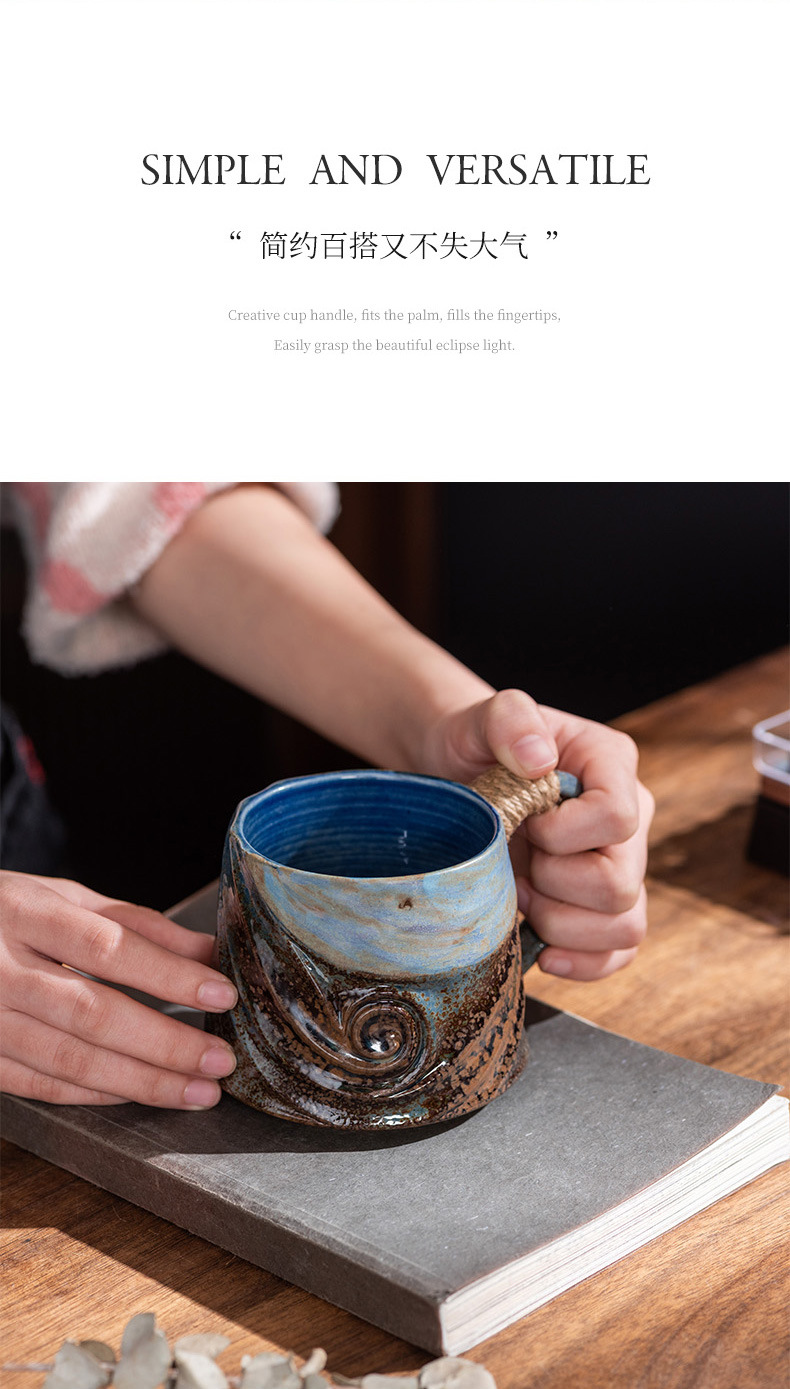 Japanese-style retro spiral hemp rope creative ceramic cups, office mugs, water cups, afternoon tea cups, coarse earthenware coffee cups pic 12
