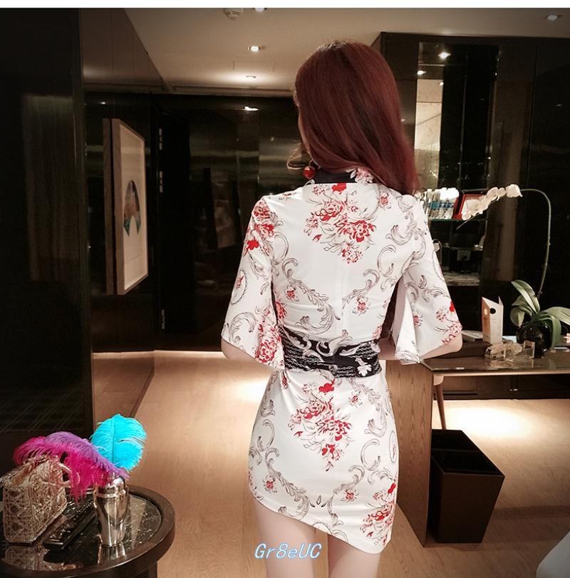 格格家 夏季新款夜店女装性感V领收腰复古包臀裙花色一步裙连衣裙详情16