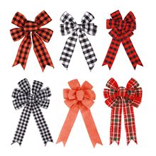 美丝源直销亚玛逊红黑格子蝴蝶结圣诞part装饰丝带格子蝴蝶结详情5