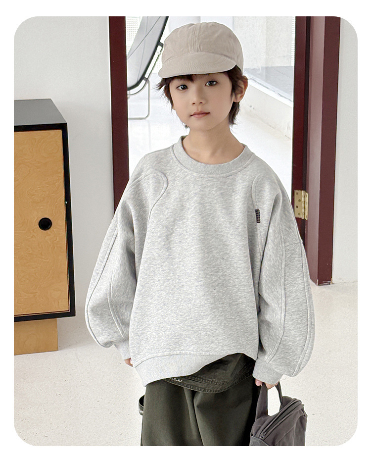 儿童男女童纯色套头圆领宽松时尚绣花百搭长袖卫衣上衣详情10