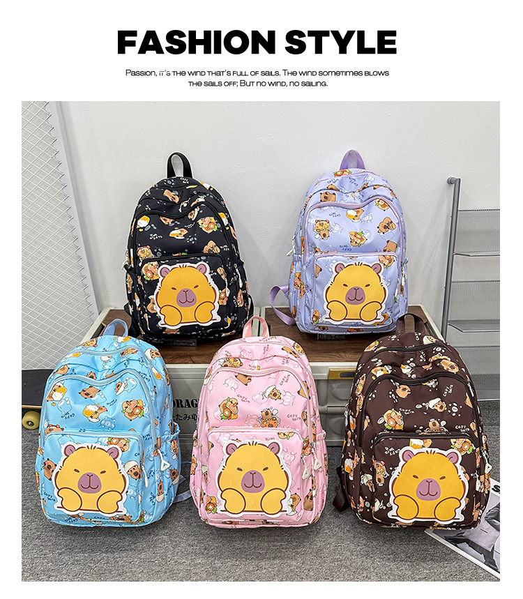 可爱印花卡通大容量卡皮巴拉书包时尚男孩女童学生轻便百搭双肩包详情23