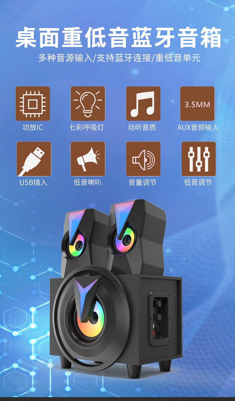 Wooden multimedia Bluetooth speaker, 3D surround sound, computer, mobile phone card, home subwoofer, wired speaker set pic 2