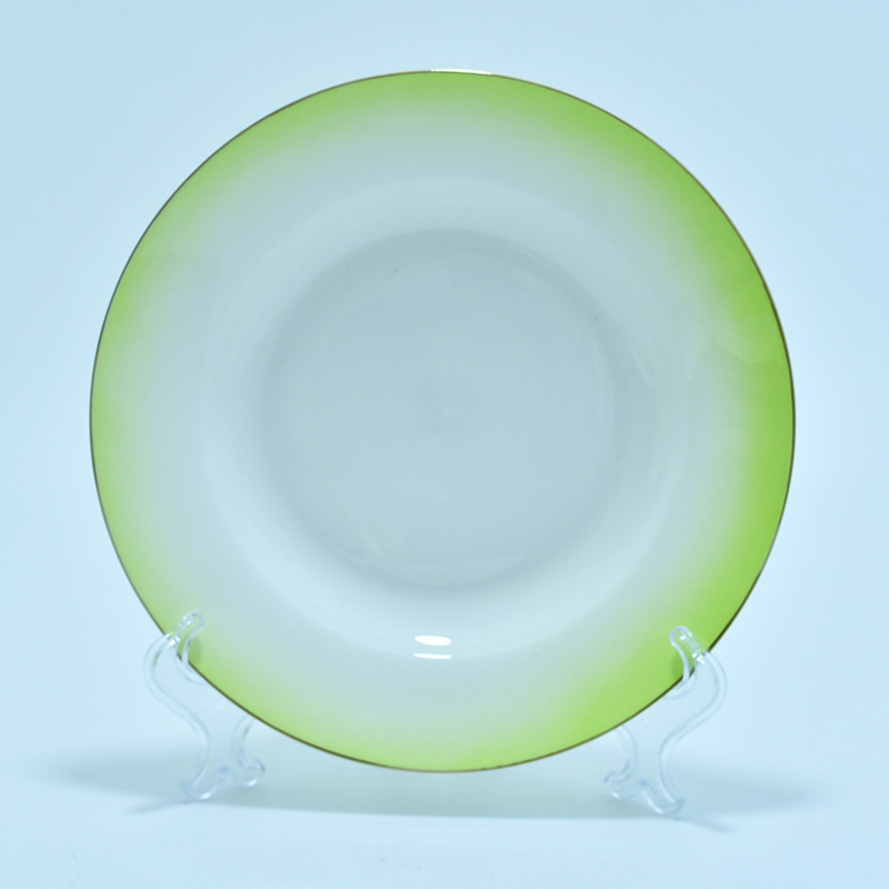 现代简约家用碗盘套装42头骨瓷釉中彩金边渐变绿饭碗餐具礼品批发详情14