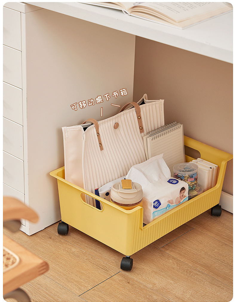 Book storage box with wheels, student dormitory desk under schoolbag storage box, desktop storage basket, organizing classroom bookcases pic 9