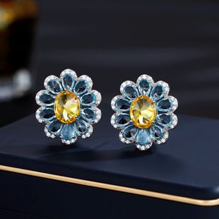 新款欧美耳环重工高级感彩色锆石耳饰女大气s925银针立体蝴蝶耳钉详情9