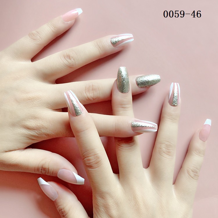 Finished nail art products, false nail patches, European and American long pointed nail pieces, ballet nail art sequins, jelly glue, good adhesion, 24 pieces custom-made pic 28
