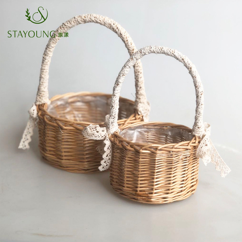 Hand-woven princess basket, willow-woven hand-held basket, wedding flower basket, gift basket, floral arrangement basket, fruit basket pic 4