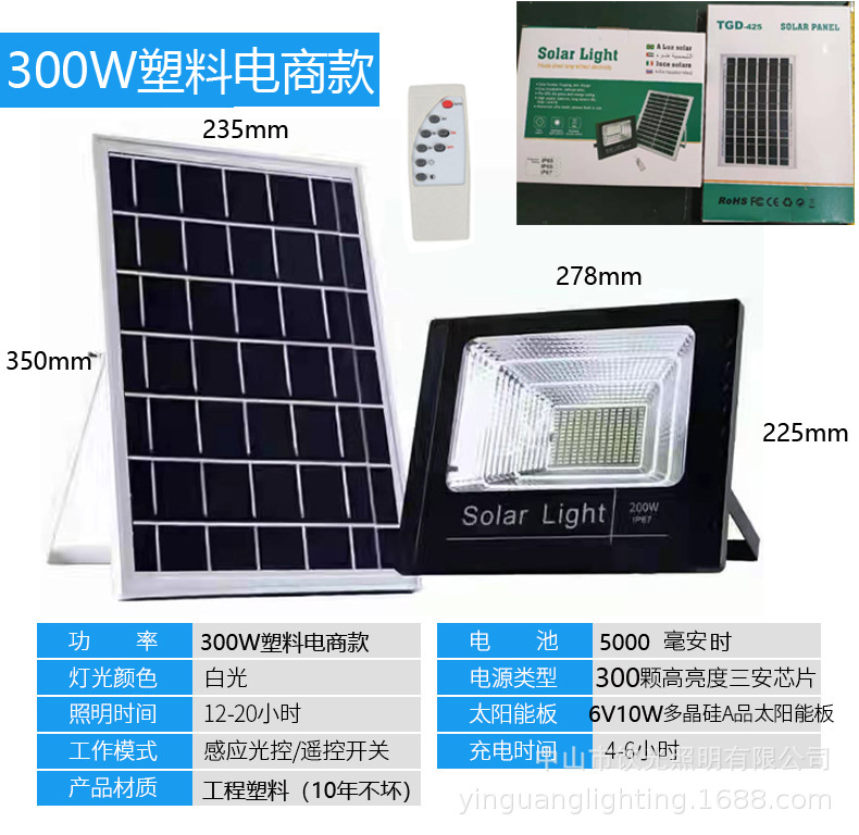 led庭院灯太阳能投光灯60W户外路灯100W花园壁灯光感应广场灯200W详情24