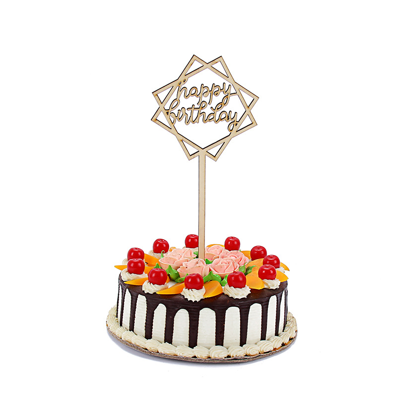 Creative wooden laser DIY cake inserts for birthdays, weddings, parties, graduation ceremonies, and natural wood color cake inserts pic 6