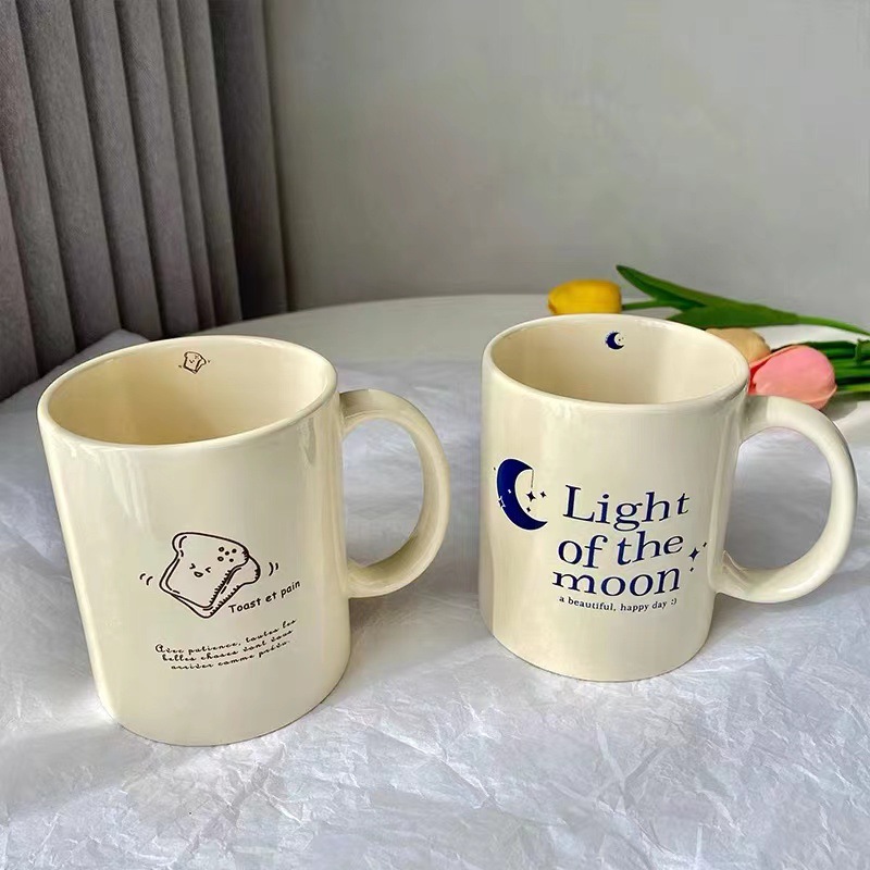 Creative InS-style original Korean cream yellow mug, beige ceramic cup, large-capacity coffee cup pic 4
