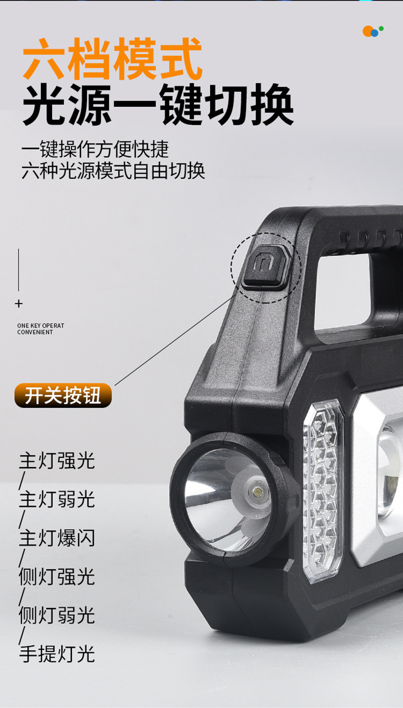 Cross-border direct sales of multi-functional outdoor searchlights, high-intensity flashlights, cob portable lamps, waterproof solar power banks pic 5