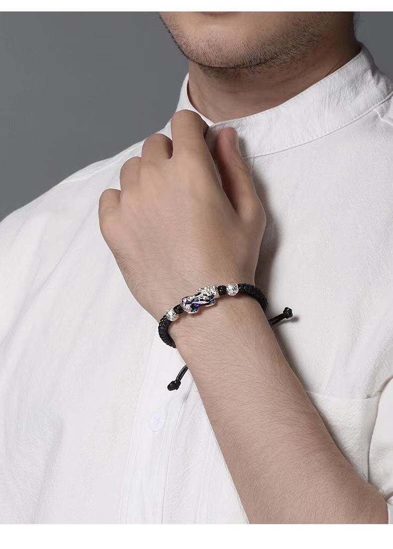 S999银感温变色貔貅手链男士简单大方麒麟编织手绳男潮复古小众详情15