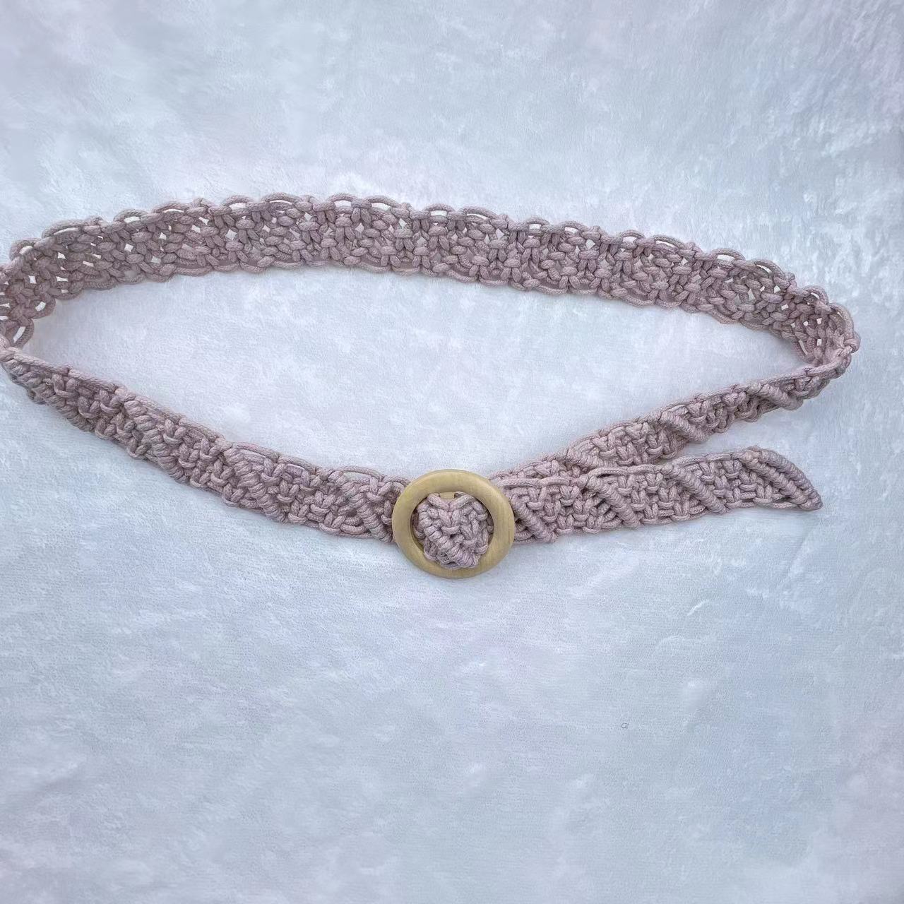 蜡绳编织复古民族风女士腰带 圆形日字扣连衣裙百搭镂空手工编织详情3