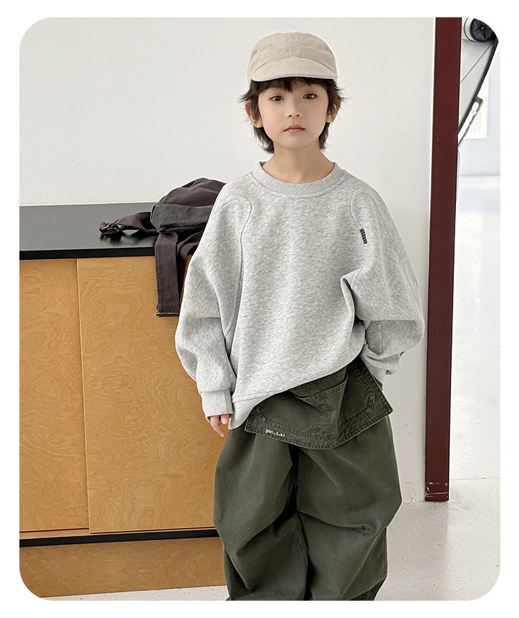 儿童男女童纯色套头圆领宽松时尚绣花百搭长袖卫衣上衣详情12