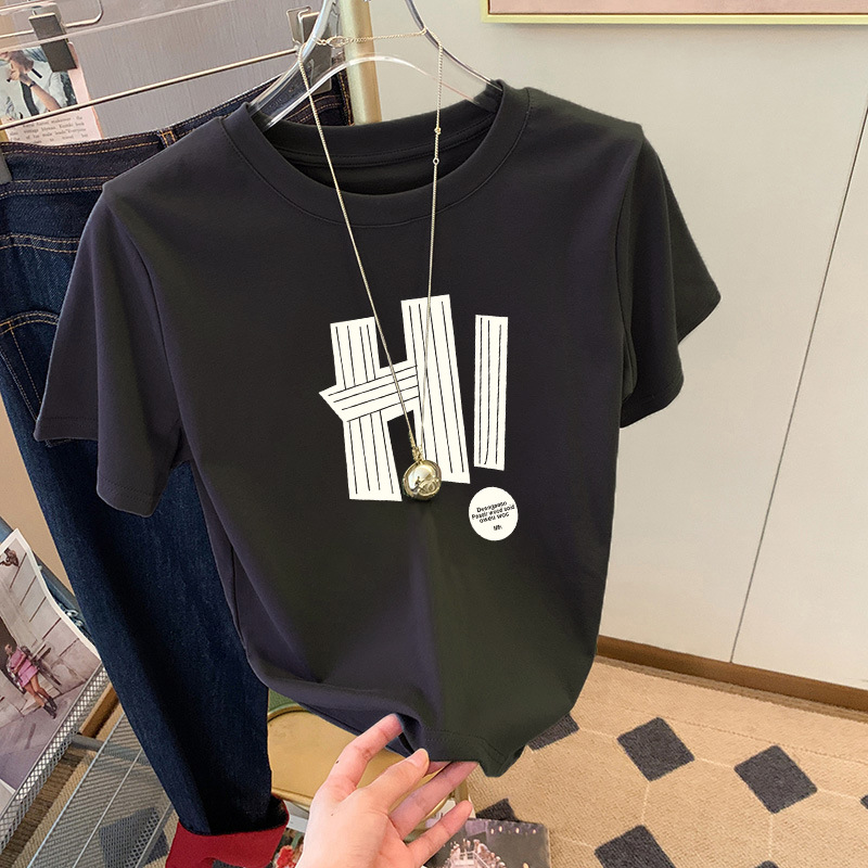 圆领短袖T恤女2025夏季新款精梳棉时尚百搭洋气减龄宽松显瘦ins潮详情10