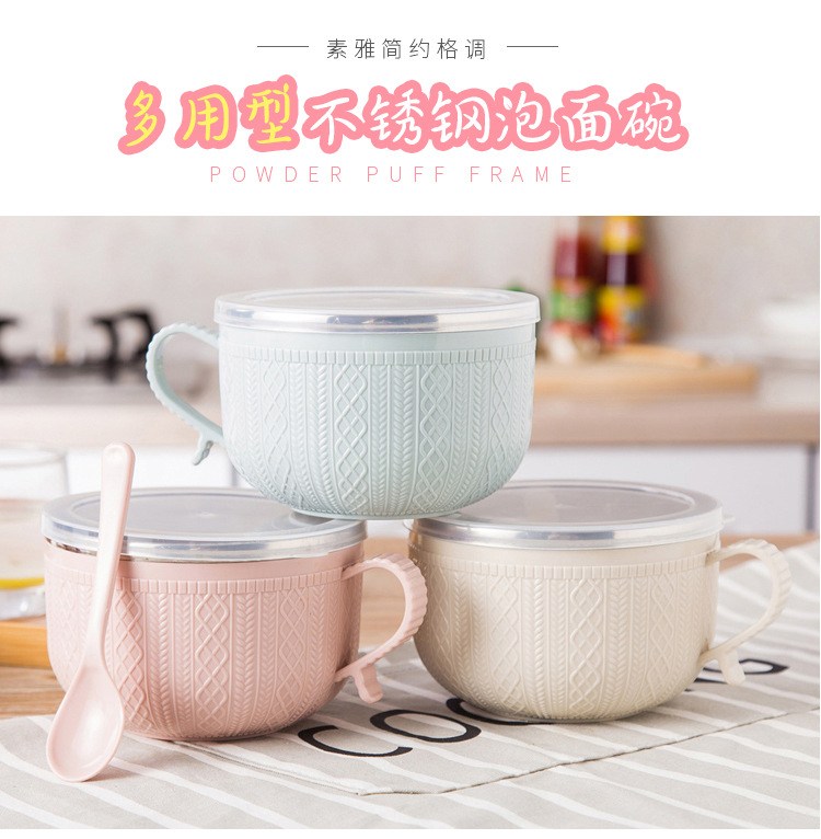 Thickened stainless steel Korean-style tableware with lid, instant noodle bowl, double-layer insulated lunch box, large-capacity fresh-keeping bento box pic 25