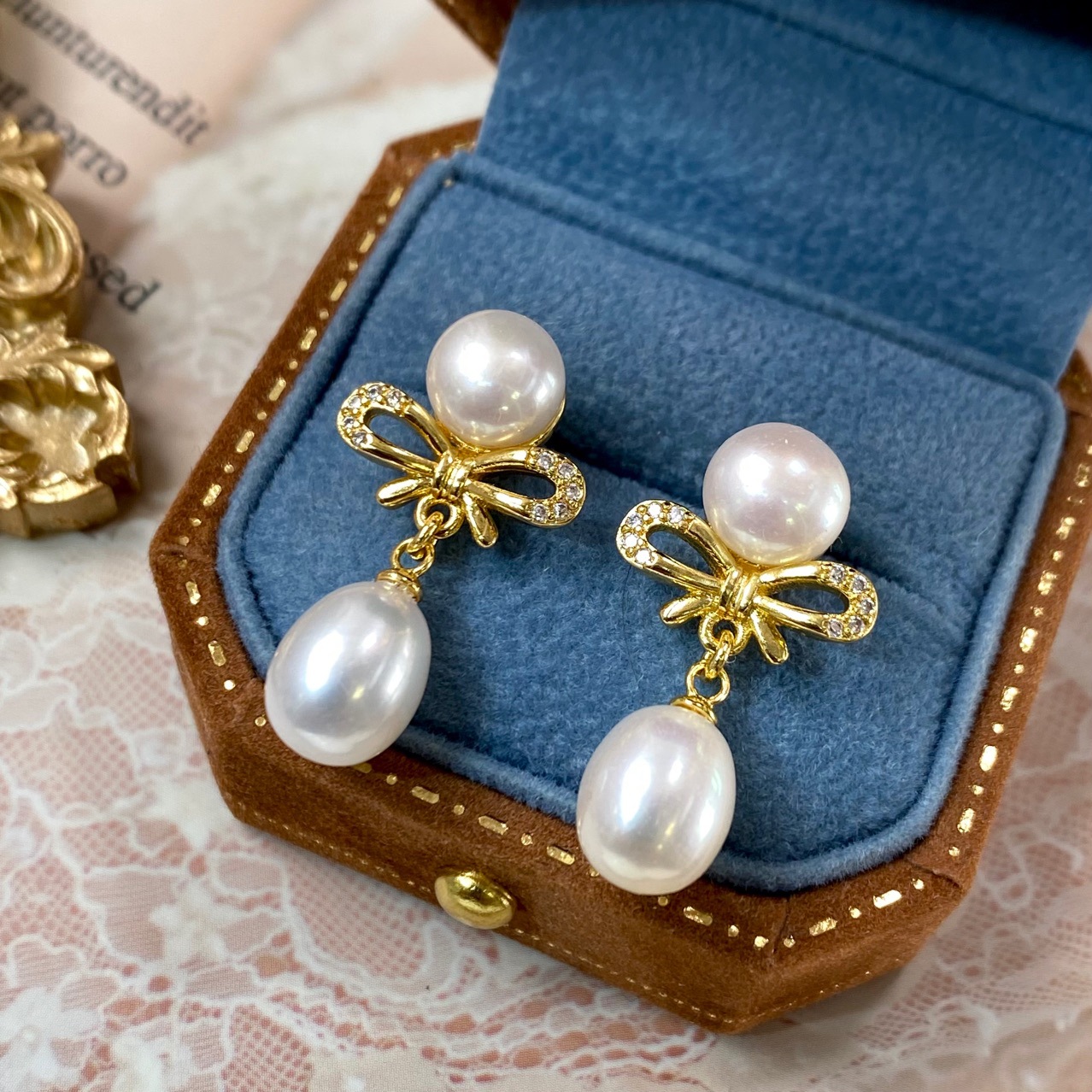 轻奢多珠款天然淡水珍珠耳坠女 18K注金小众复古时尚流苏耳钉简约详情9