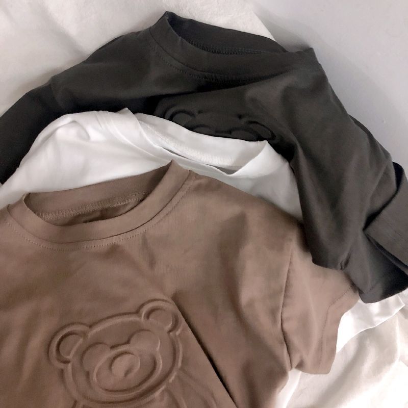 男小童t恤压花小熊韩国儿童立体压花柔棉短袖T恤男女宝宝休闲上衣详情2