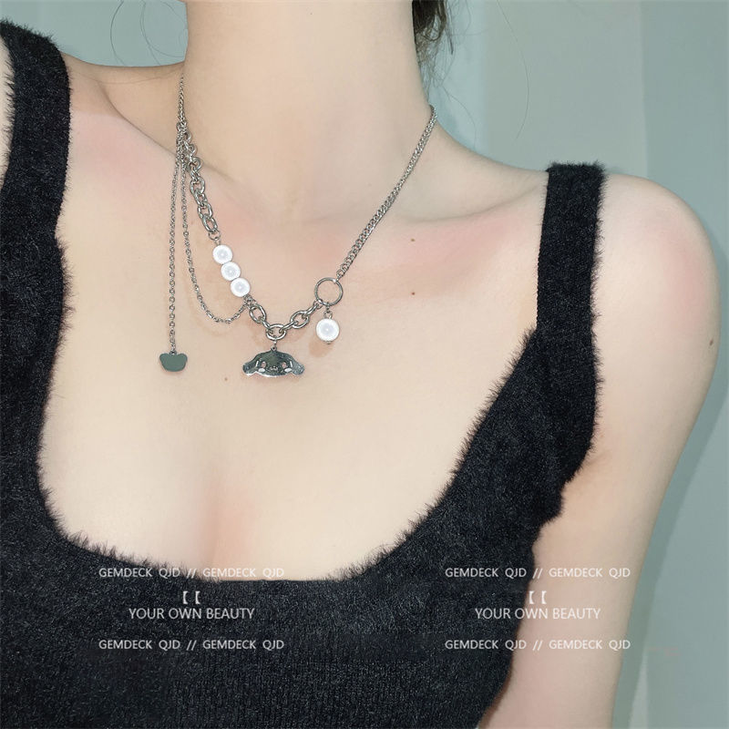 合金玉桂狗项链女ins极简嘻哈冷淡风反光珍珠锁骨链配饰品详情10