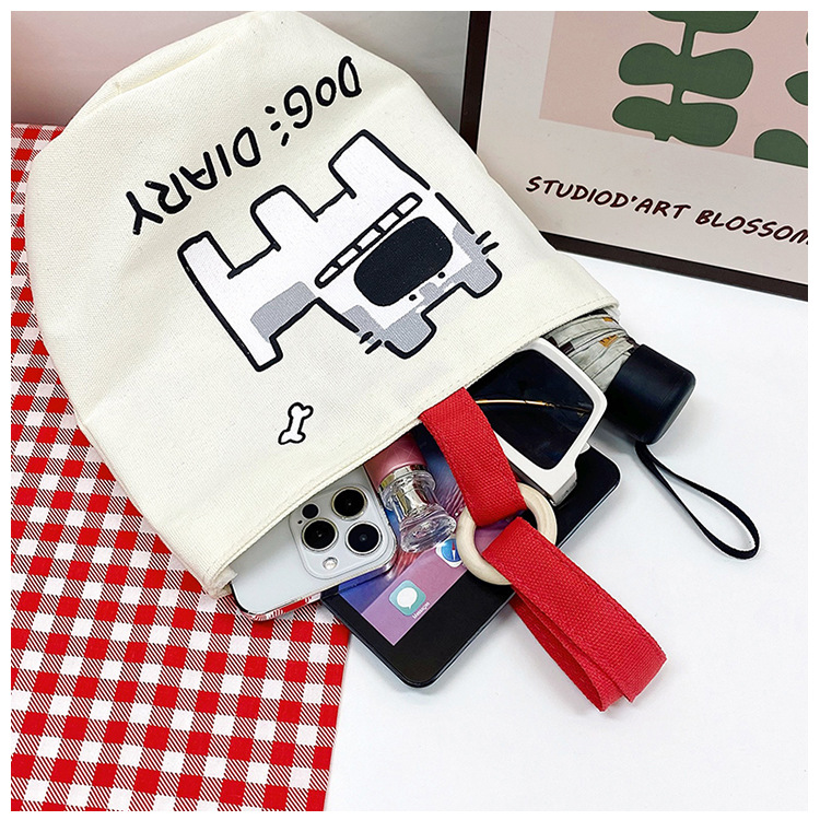 上班族便携妈咪帆布包购物学生可爱水桶型手拎便当带饭盒手提包女详情31