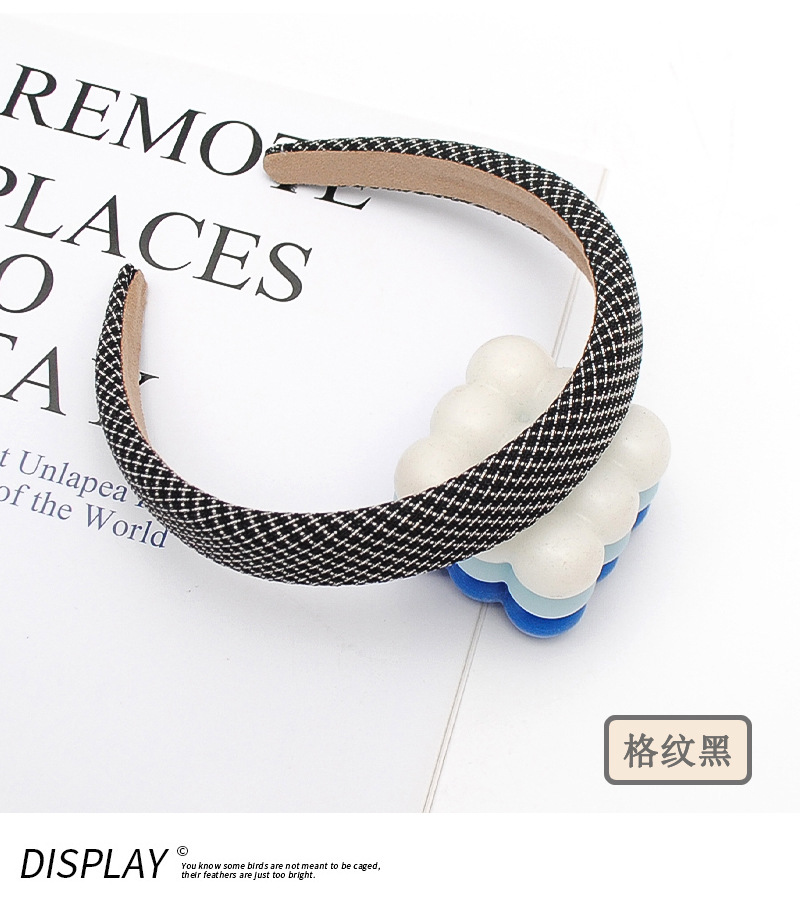 复古法式小香风宽边海绵发箍小方格增高颅顶秋冬外出压发饰头箍女详情7