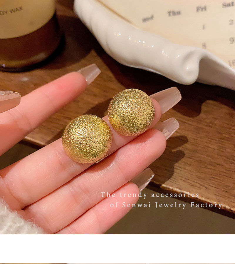 Retro Hong Kong-style golden texture ball earrings, simple and niche, versatile bestseller stud earrings, high-end and elegant earrings for women pic 24
