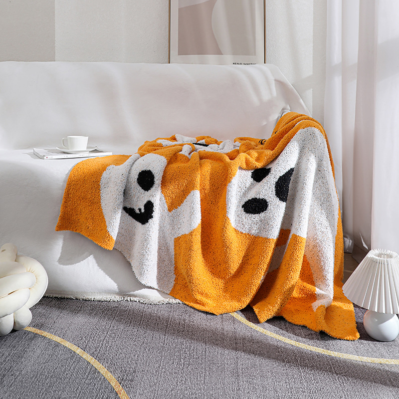 美式万圣节节日幽灵图案盖毯半边绒针织提花毯子保暖加厚毛毯批发详情12