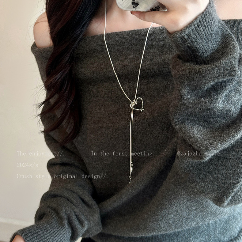 Cold and simple pull-out silver titanium steel snake bone necklace for women, 2025 new style, light luxury and high-end long sweater chain pic 6