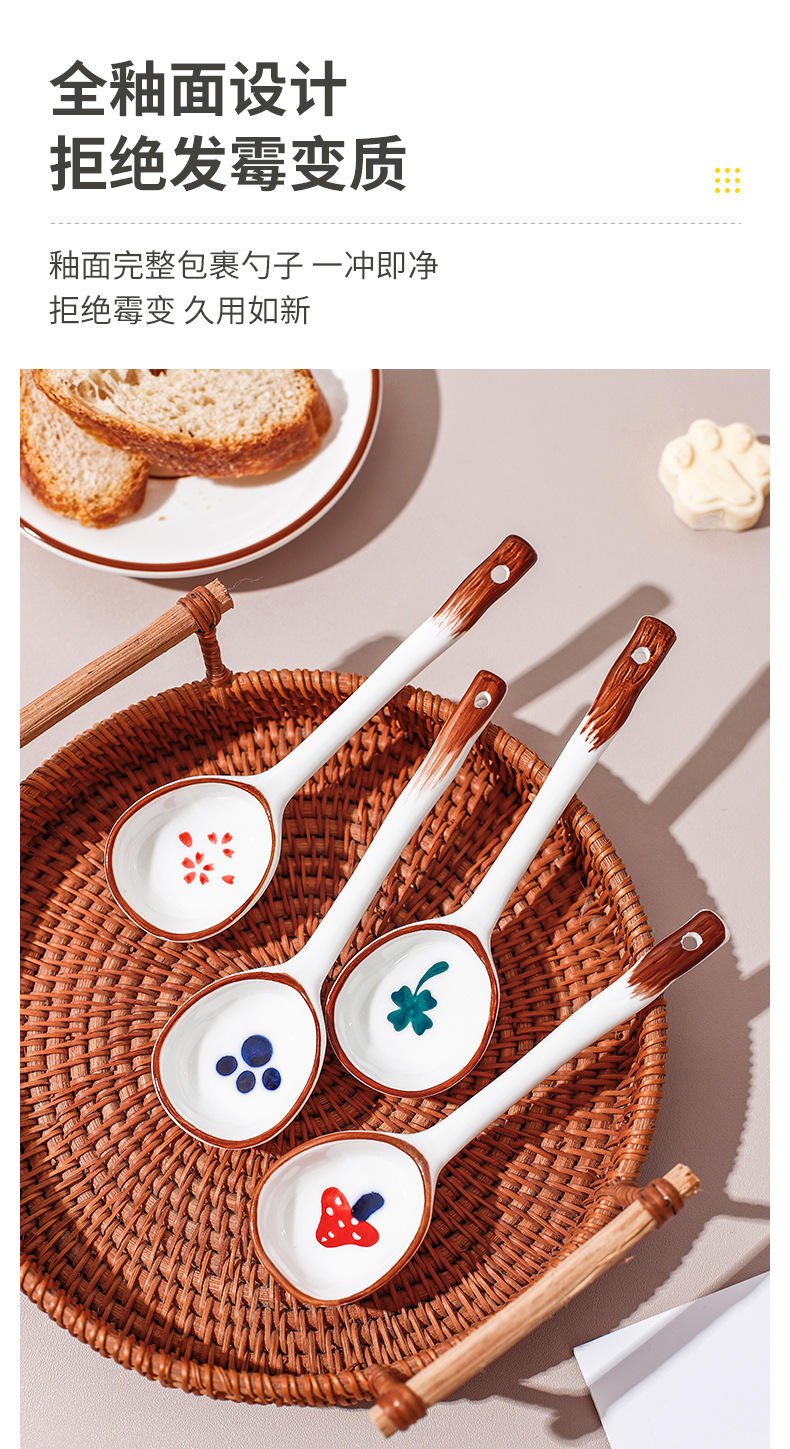 New Japanese ceramic spoons with high appearance standards, household cartoon long-handled soup spoons, tableware spoons and dessert spoons, can be printed with logos pic 18